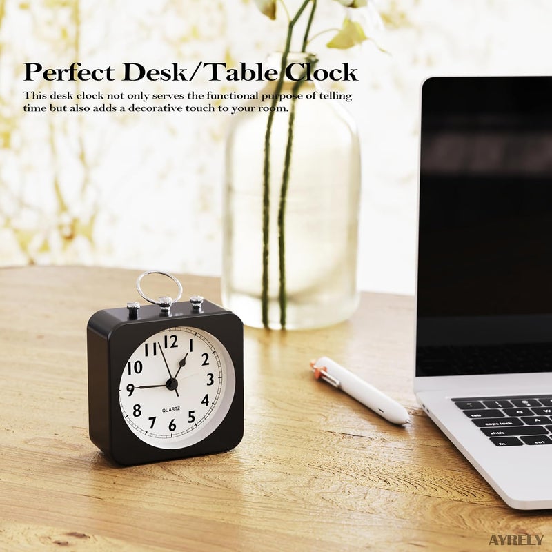 AYRELY Kadio AYRELY Battery Operated Alarm Clock with Square Metal CaseSilent No Ticking Analog Quartz Simple Operation for BedroomTravelDeskKids Black 9 Cm X 9 Cm - Image 3