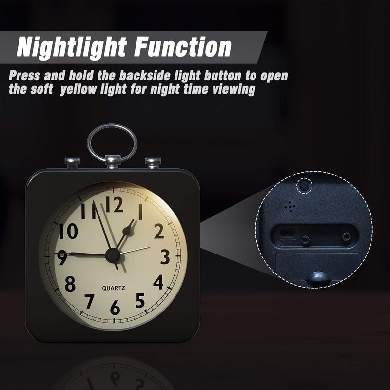 AYRELY Kadio AYRELY Battery Operated Alarm Clock with Square Metal CaseSilent No Ticking Analog Quartz Simple Operation for BedroomTravelDeskKids Black 9 Cm X 9 Cm - Image 5
