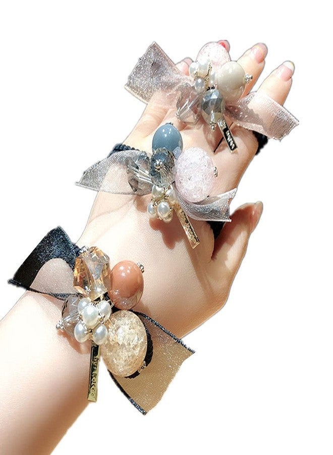 LOVEF 3Pcs Korean Hair Accessories Double Layer Hair Ring with Pearls Flower Bowknot Hair Rope Hairbands - Image 1
