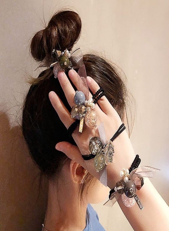 LOVEF 3Pcs Korean Hair Accessories Double Layer Hair Ring with Pearls Flower Bowknot Hair Rope Hairbands - Image 2