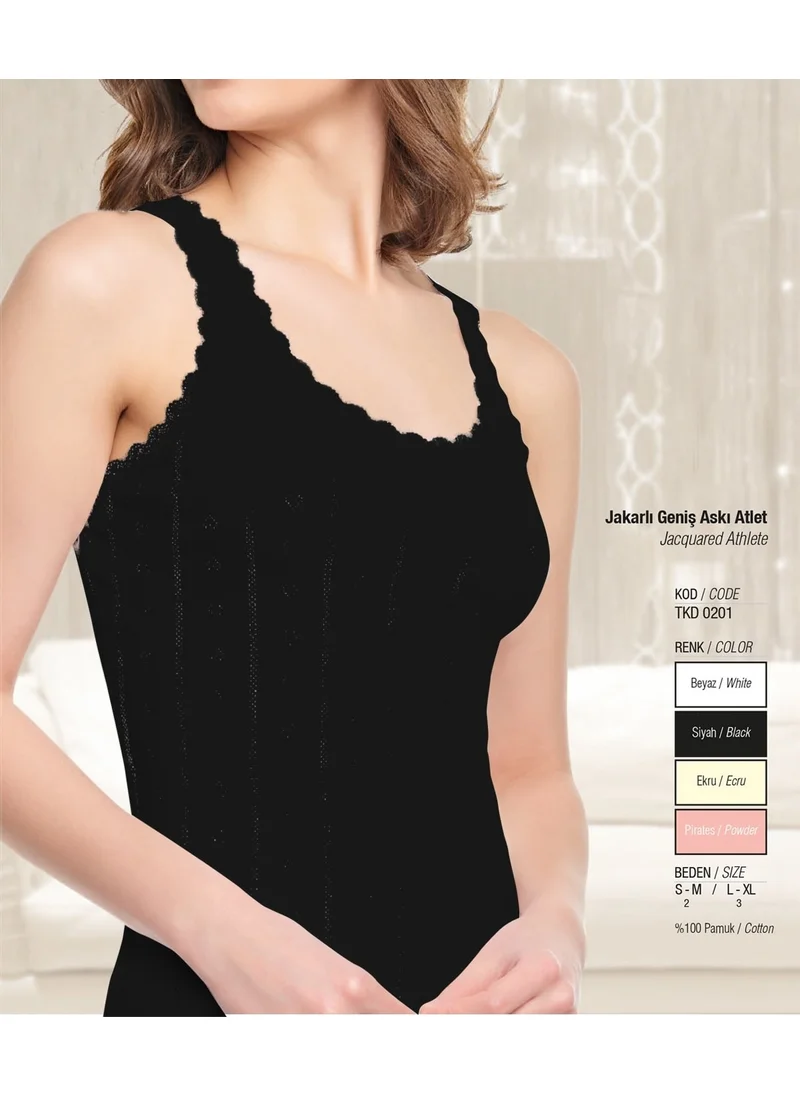Tutku Passion Women's Jacquard Wide Strap Black Undershirt 6 Pack