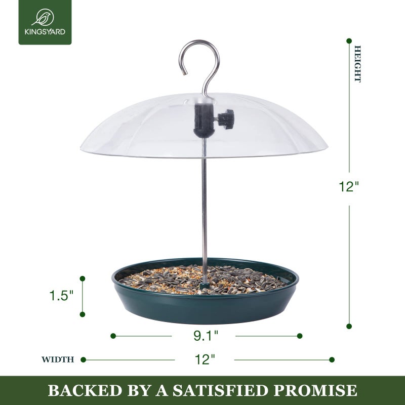 Kingsyard Adjustable Platform Bird Feeder for Outdoors, Hanging Metal Seed Tray with Clear Rain Proof Dome, Large Capacity for Wild Bluebird Cardinal Dove Mealworm, Green - Image 4