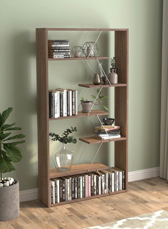 Home Canvas Home Canvas KIPP Modern Book Shelve Living Room Furniture Book Shelf (Walnut-Chrome)  - Image 1