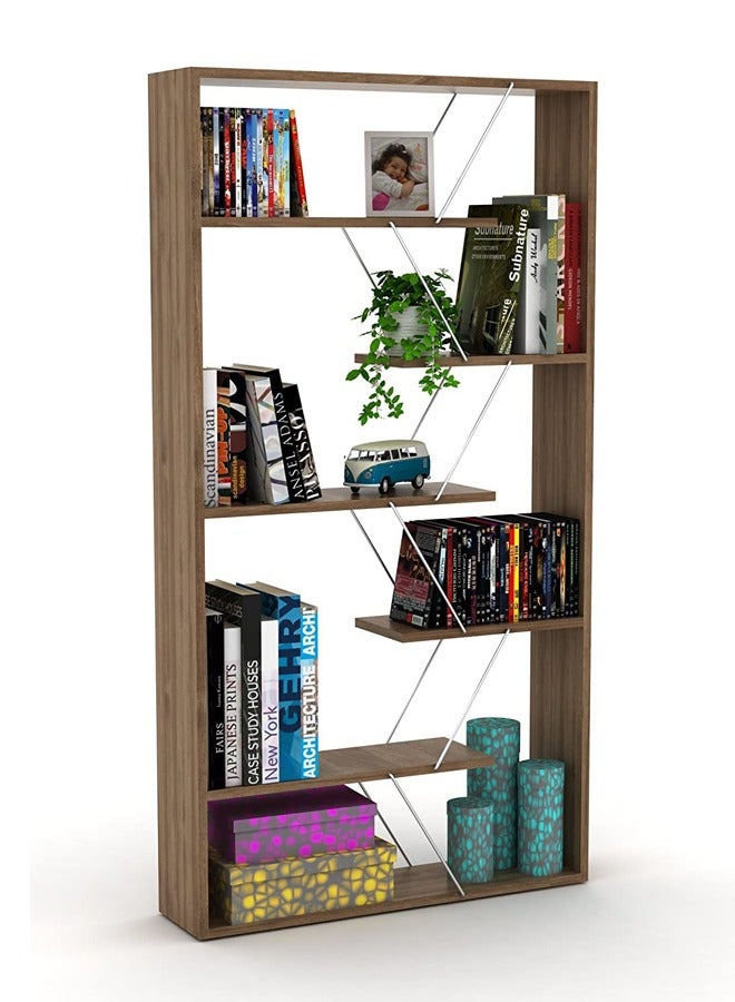 Home Canvas Home Canvas KIPP Modern Book Shelve Living Room Furniture Book Shelf (Walnut-Chrome)  - Image 2