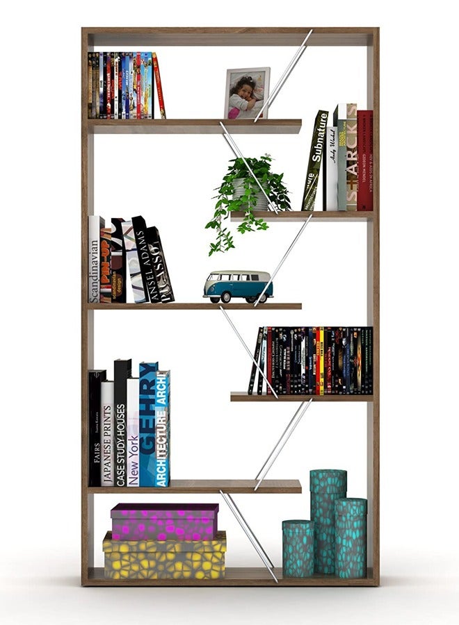 Home Canvas Home Canvas KIPP Modern Book Shelve Living Room Furniture Book Shelf (Walnut-Chrome)  - Image 3