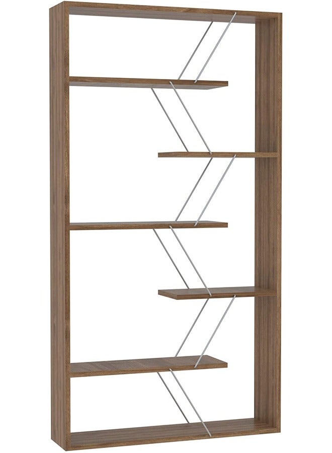 Home Canvas Home Canvas KIPP Modern Book Shelve Living Room Furniture Book Shelf (Walnut-Chrome)  - Image 4