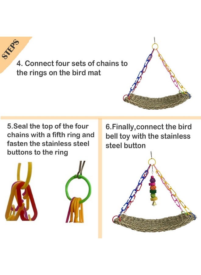 كاثسون حصيرة عشب البحر للطيور من كاثسون، لعبة أرجوحة للطيور، أرجوحة شبكية منسوجة يدويًا من العشب الطبيعي مع ألعاب ملونة للطيور المحبوبة، والكوكاتيل، والكناري، والببغاوات، والعصافير، والبادجي (قطعتان) - Image 5