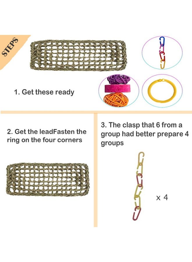 كاثسون حصيرة عشب البحر للطيور من كاثسون، لعبة أرجوحة للطيور، أرجوحة شبكية منسوجة يدويًا من العشب الطبيعي مع ألعاب ملونة للطيور المحبوبة، والكوكاتيل، والكناري، والببغاوات، والعصافير، والبادجي (قطعتان) - Image 4