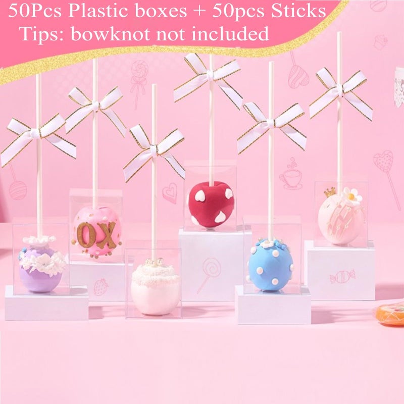 JCXGRVC 50 Pack Clear Cake Pop Boxes 1.75x1.75x2in with Pre Cut Hole & Paper Sticks | Ready to Use Treat Favor Boxes for Weddings, Birthdays & Perfect for Cake Pops, Truffles & More - Image 3
