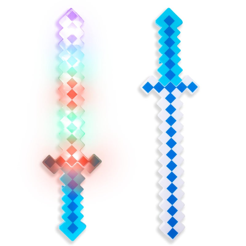 Fun Central 2-Pack LED 24â€ Light-Up Blue Pixel 8-Bit Toy Swords for Kids â€“ Flashing Light Set, Gamer Stocking Stuffers & Party Accessories - Image 1