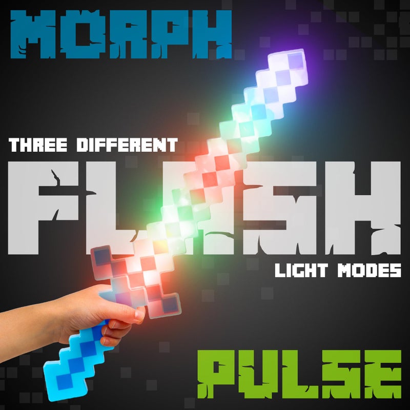 Fun Central 2-Pack LED 24â€ Light-Up Blue Pixel 8-Bit Toy Swords for Kids â€“ Flashing Light Set, Gamer Stocking Stuffers & Party Accessories - Image 4