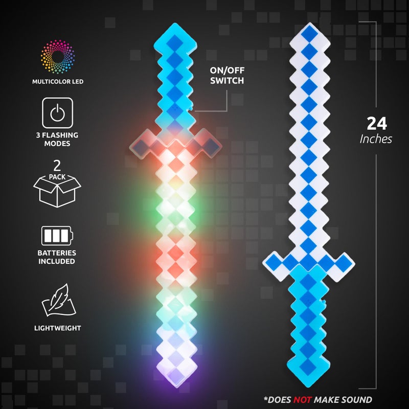 Fun Central 2-Pack LED 24â€ Light-Up Blue Pixel 8-Bit Toy Swords for Kids â€“ Flashing Light Set, Gamer Stocking Stuffers & Party Accessories - Image 3