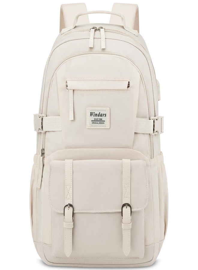 WINDARS School Backpack for Teen Girls, Elementary Middle High School College Student Bookbag Aesthetic Backpack Purse for Women Travel Back Pack Fit 15.6 Inch Laptop (Beige) - Image 1