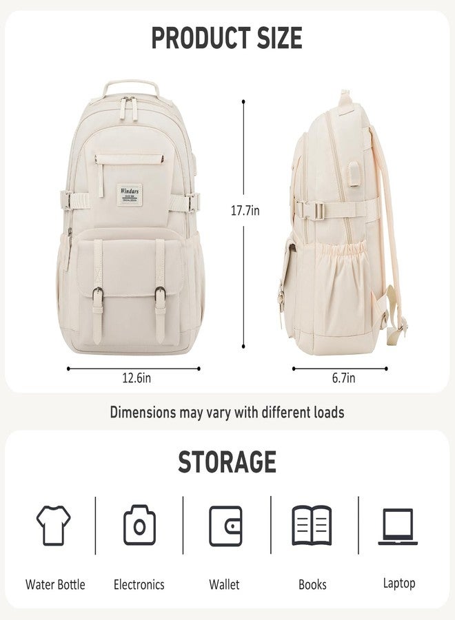 WINDARS School Backpack for Teen Girls, Elementary Middle High School College Student Bookbag Aesthetic Backpack Purse for Women Travel Back Pack Fit 15.6 Inch Laptop (Beige) - Image 3