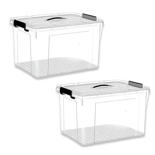 HoopVool® Multipurpose Plastic Storage Container Box – Sturdy and Versatile Home Organizer, Available in Multiple Size. (HEAVY TRANSPARENT, HEAVY TRANS X.LARGE- 20X15X13 INCH, PACK OF - 2) - Image 1