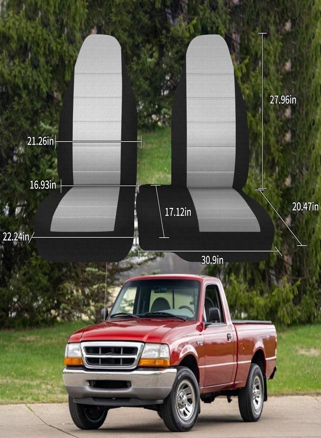 runfider 2Pcs 60/40 Cloth High Back Bench Seat Cover Black & Gray Fit for Ford Ranger XLT Front 1998 1999 2000 2001 2002 2003without Console Cover - Image 4