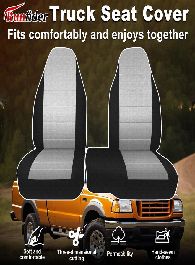 runfider 2Pcs 60/40 Cloth High Back Bench Seat Cover Black & Gray Fit for Ford Ranger XLT Front 1998 1999 2000 2001 2002 2003without Console Cover - Image 2