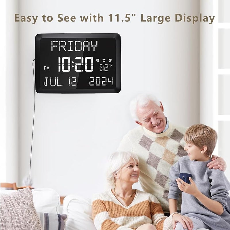 Raynic LED Word Display Dimmable Digital Wall Clock (11.5in Large,12/24H) - Image 3