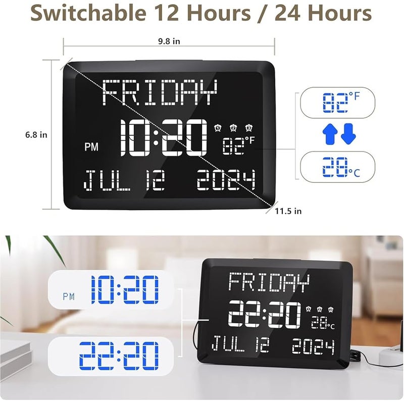 Raynic LED Word Display Dimmable Digital Wall Clock (11.5in Large,12/24H) - Image 2