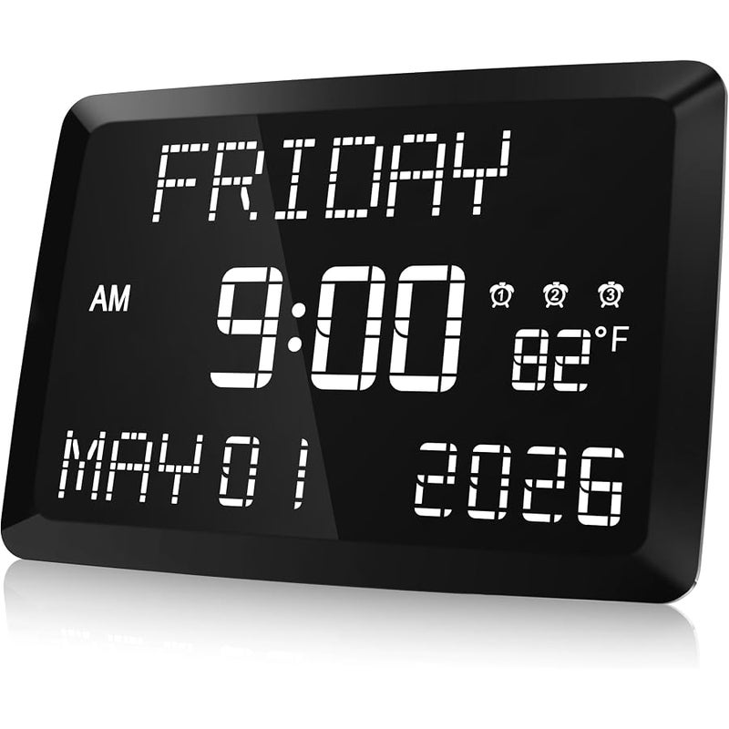 Raynic LED Word Display Dimmable Digital Wall Clock (11.5in Large,12/24H) - Image 1
