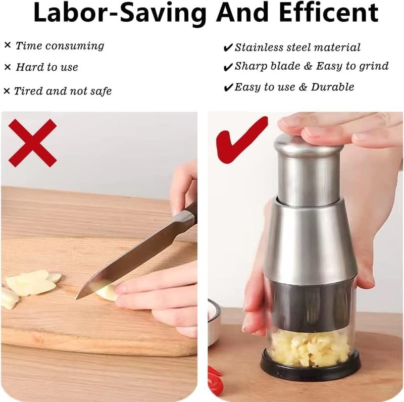 BIRZAR BIRZAR Pressed Garlic Chopper Stainless Steel 304 Garlic Masher Multifunctional Minced Garlic Garlic Crusher Manual Hand Garlic Grinder Cutter for Mincing Garlic Slicing Peppers and Onions - Image 3