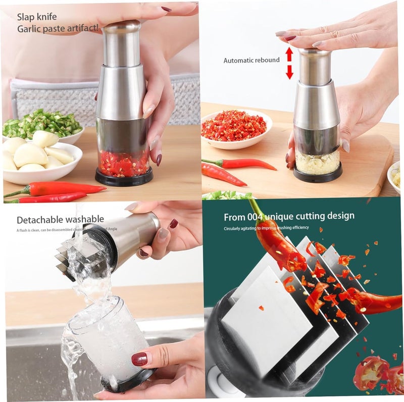 BIRZAR BIRZAR Pressed Garlic Chopper Stainless Steel 304 Garlic Masher Multifunctional Minced Garlic Garlic Crusher Manual Hand Garlic Grinder Cutter for Mincing Garlic Slicing Peppers and Onions - Image 5