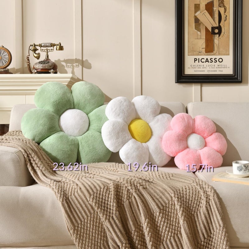 Vdoioe 3PCS Flower Pillow Set,Flower Throw Pillow 15.7In Daisy Pillow Cute Decorative Pillow Cushion Home Decor& Plush Pillow for Sofa Couch Bed Reading Tent. - Image 4
