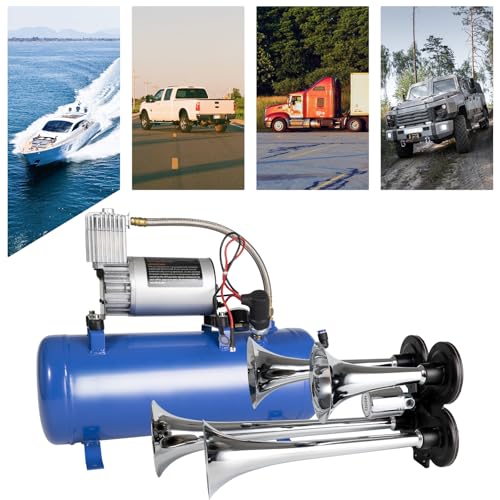 AOLIHAN 180db Train horn kit with 150 PSI Air Tank,Four Trumpet Air horns For Truck, Jeep,Pickup,SUV with 1.6 gallon Air Compressor Can(Silver truck horn kit) - Image 2