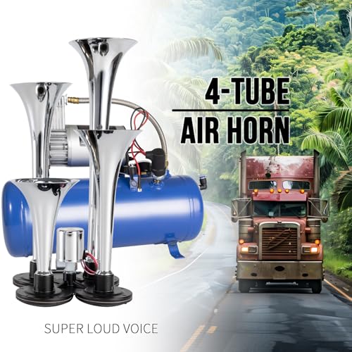 AOLIHAN 180db Train horn kit with 150 PSI Air Tank,Four Trumpet Air horns For Truck, Jeep,Pickup,SUV with 1.6 gallon Air Compressor Can(Silver truck horn kit) - Image 3