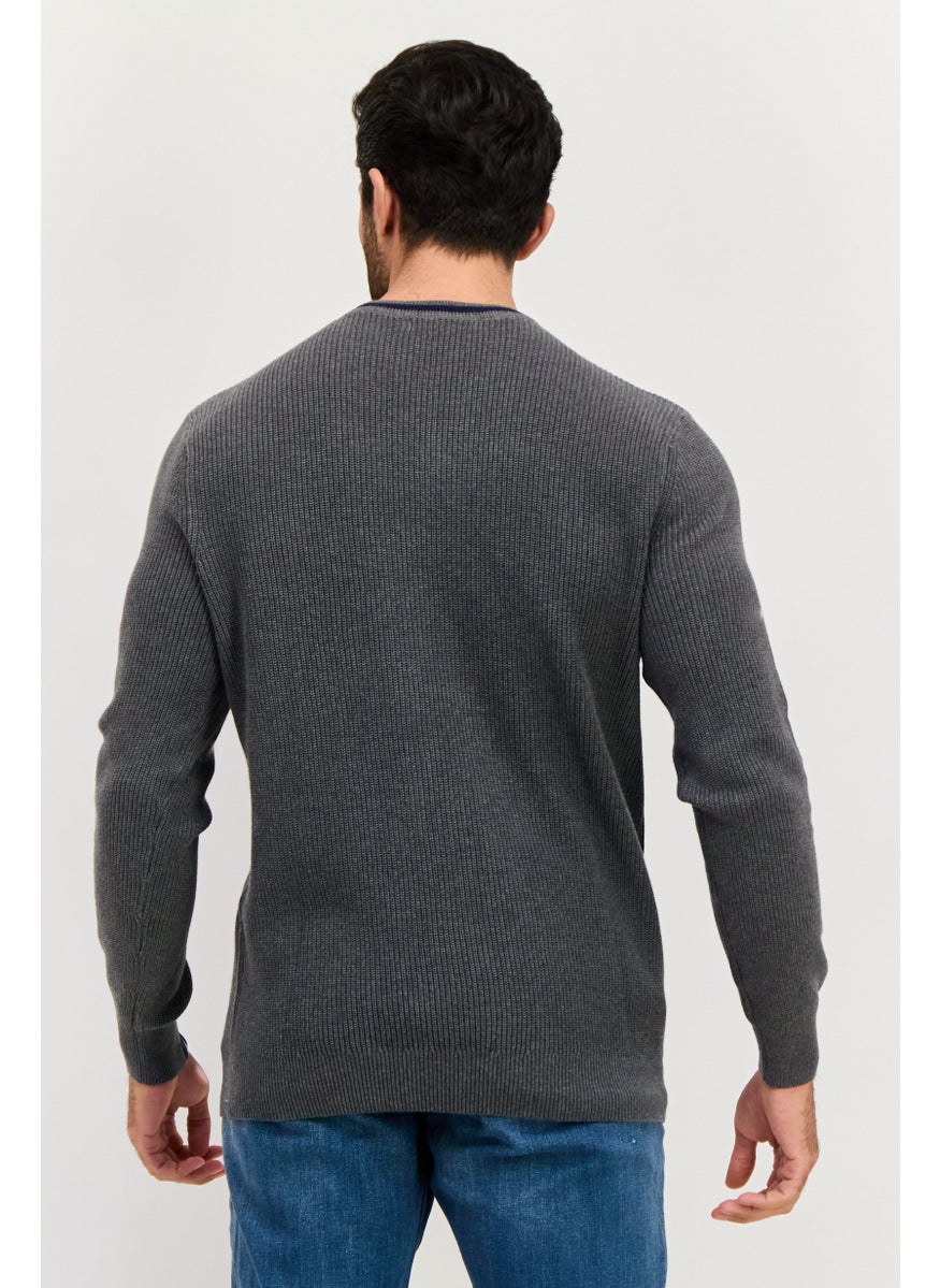 NAUTICA Men Crew Neck Embroidered Logo Long Sleeve Sweater, Grey  - Image 2