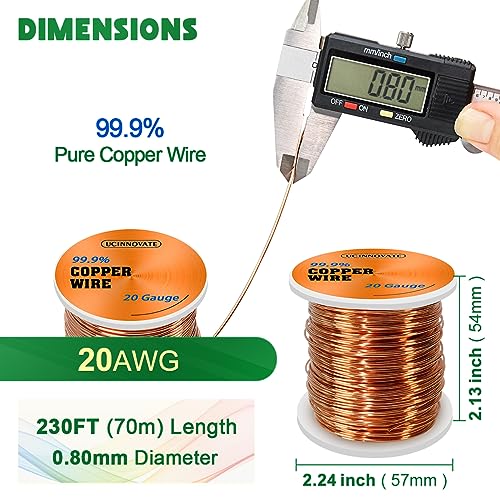 UCINNOVATE 20 Gauge Copper Wire, 230FT Soft Pure Copper Wire for Jewelry Making, Gardening, Crafting, 0.8mm Diameter, Metallic Copper, Part Number UC-8001150 - Image 4
