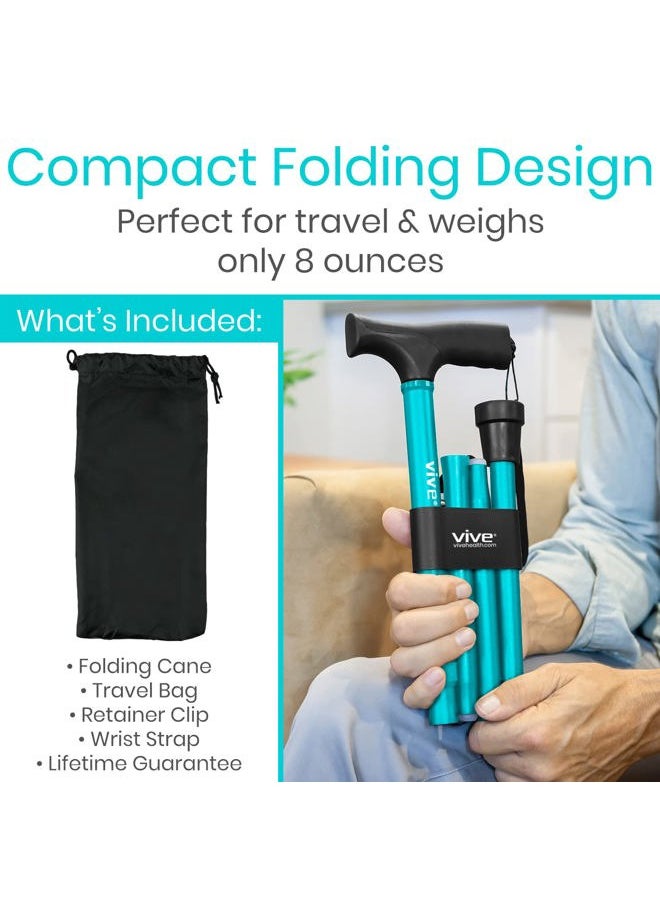 VIVE Folding Cane - Foldable Walking Cane for Men, Women - Fold-up, Collapsible, Lightweight, Adjustable, Portable Hand Walking Stick - Balancing Mobility Aid - Sleek, Comfortable T Handles (Teal)  - Image 2