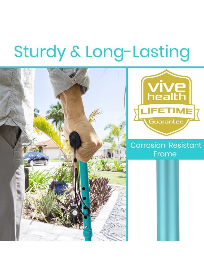 VIVE Folding Cane - Foldable Walking Cane for Men, Women - Fold-up, Collapsible, Lightweight, Adjustable, Portable Hand Walking Stick - Balancing Mobility Aid - Sleek, Comfortable T Handles (Teal)  - Image 4