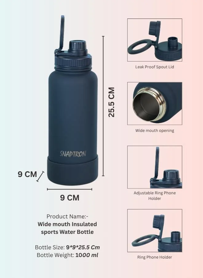 Casa Quesera  SNAPTRON® HYDROPOP 1000ml Insulated Sports Water Bottle – Large Capacity, Portable, Leakproof with Anti-Slip Bottom  | Best Price UAE