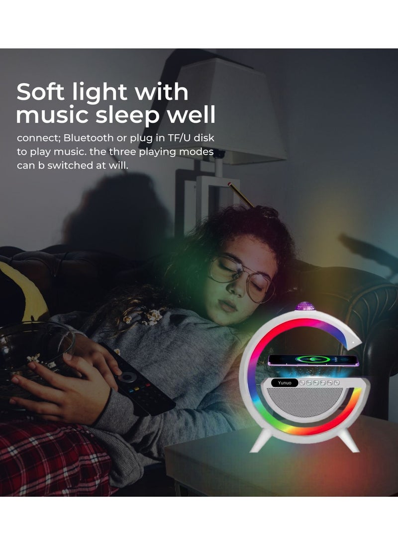 LIMITLESS Bedside Table Lamp, Desk Night Light with 15W Quick Wireless Charger and Bluetooth Speaker, Desk Lamp with Alarm Clock and 256 RGB Light Modes  - Image 3