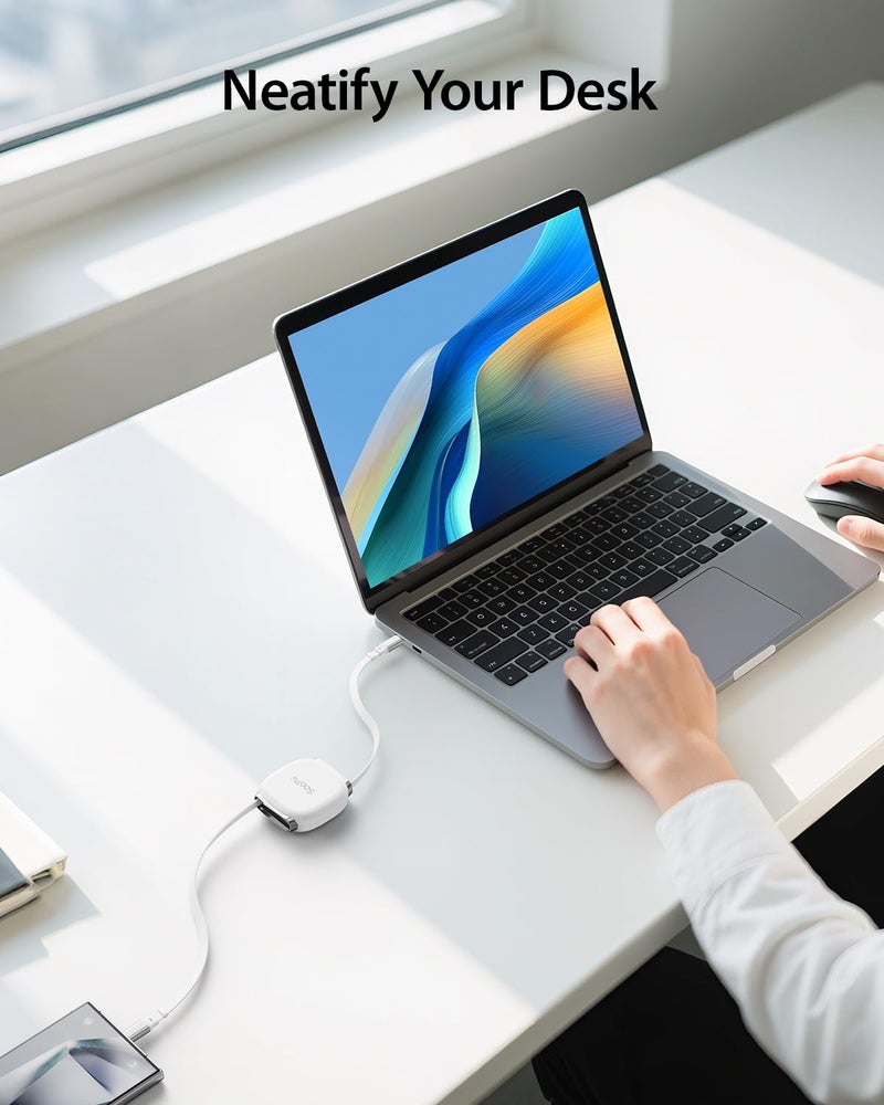 سوبي كابل من USB-C إلى USB-C، 240 واط، كابل شحن سريع قابل للسحب مع تخزين مغناطيسي، كابل نوع C مبرمج بطول 5 مراحل لهاتف iPhone 16/15 Pro Max، Galaxy S25/24 أبيض (2 قطعة 3.3 قدم) - Image 5