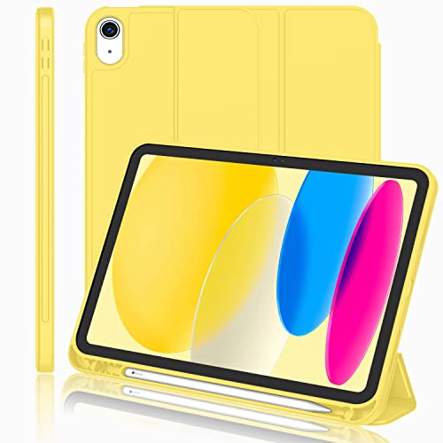 iMieet iPad (A16) Case 11th Gen/iPad 10th Generation Case [11-Inch 2025/10.9 Inch 2022] with Pencil Holder, Trifold Stand Smart Cover with Soft TPU Back,Auto Wake/Sleep(Yellow) - Image 1