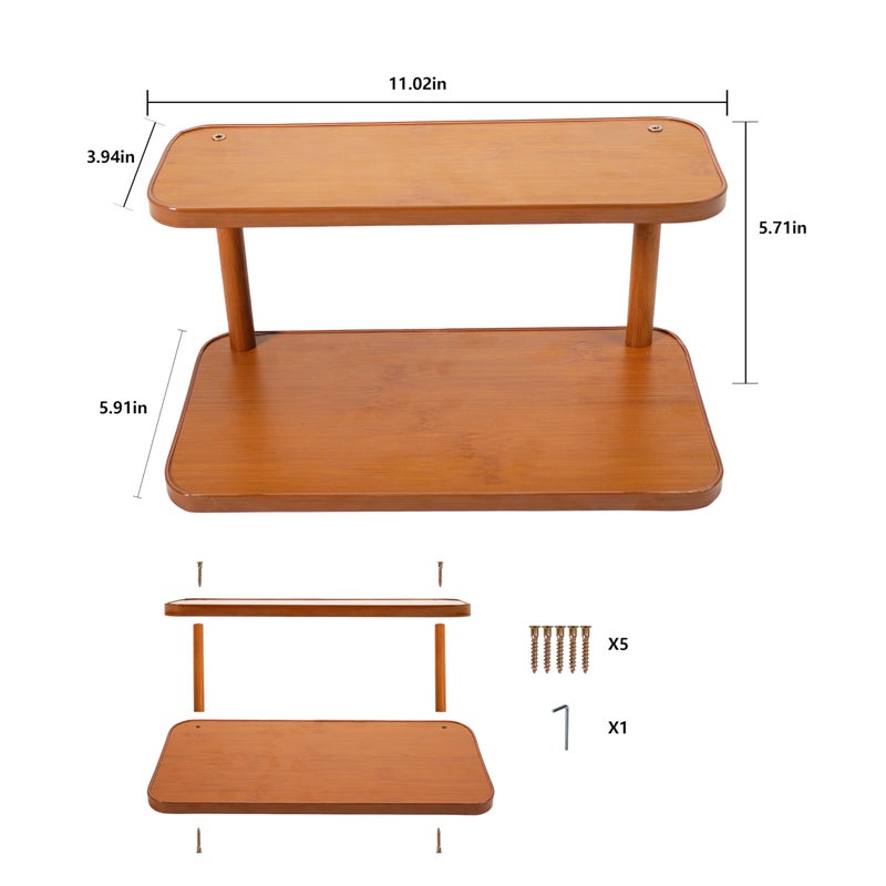 YENXIKU 2 Tier Countertop Shelf for Coffee Mugs & Kitchen Counter Organization - Multi-Purpose Tiered Wooden Stand for Cupcakes, Spices, Makeup, Rustic Tabletop Decor - Image 2
