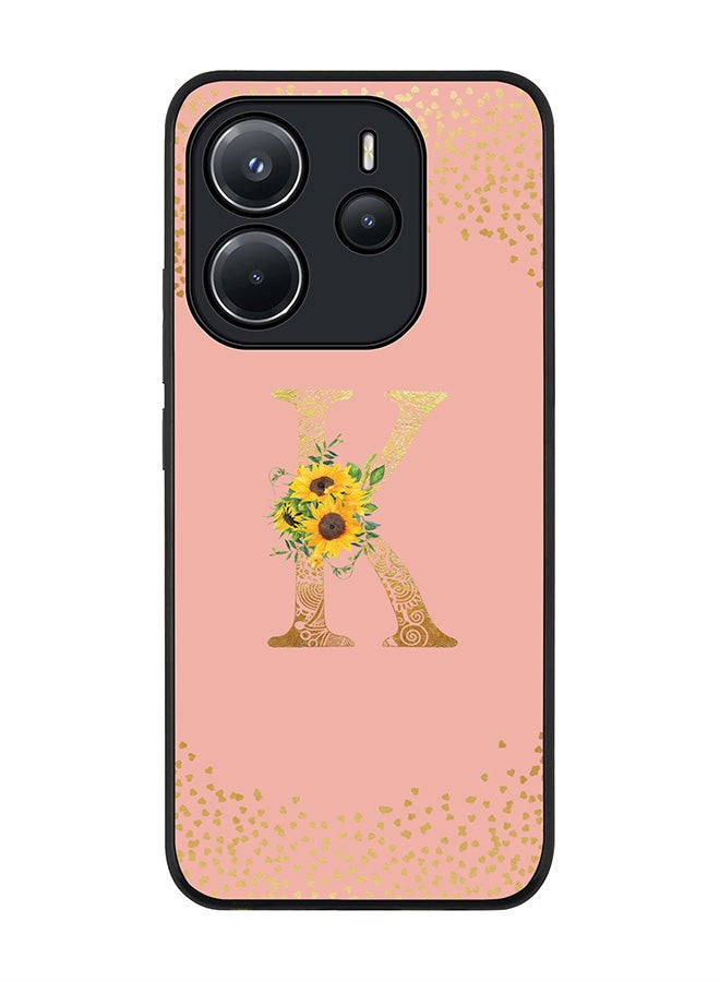 Stylizedd For Xiaomi Redmi Note 14 4G 4G Case,Slim fit Camera Protection, Shockproof Thin Phone cover  - Custom Floral Monogram - K  (Rose Pink ) - Image 1