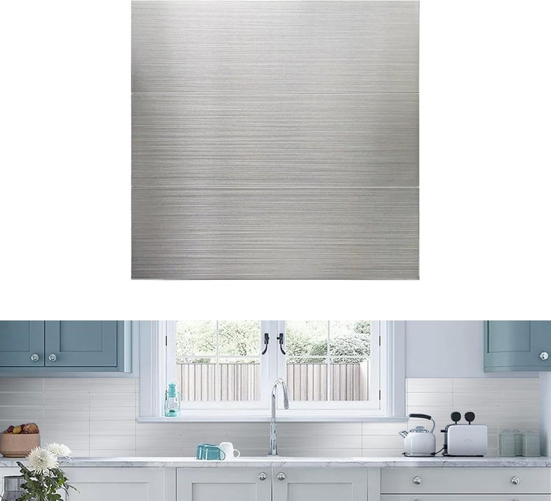 Crystiles 30-Pack of 12 x 4" Brushed Aluminum Peel-and-Stick Tile Backsplash Panels, Stainless Steel Backsplash - Image 4