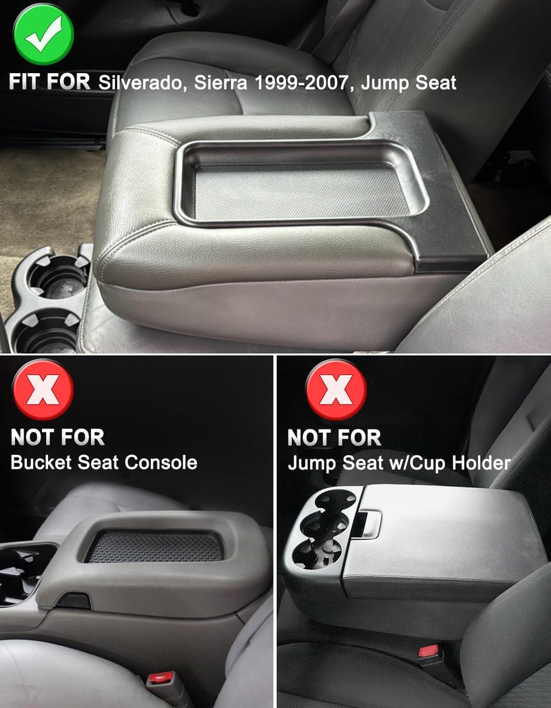 KBH Center Console Armrest Cover for Chevy Silverado & GMC Sierra 1999-2007, Avalanche & Suburban & Tahoe 2002-2006, Jump Seat, Vinyl Leather, Anti-Scratch, Black - Image 2