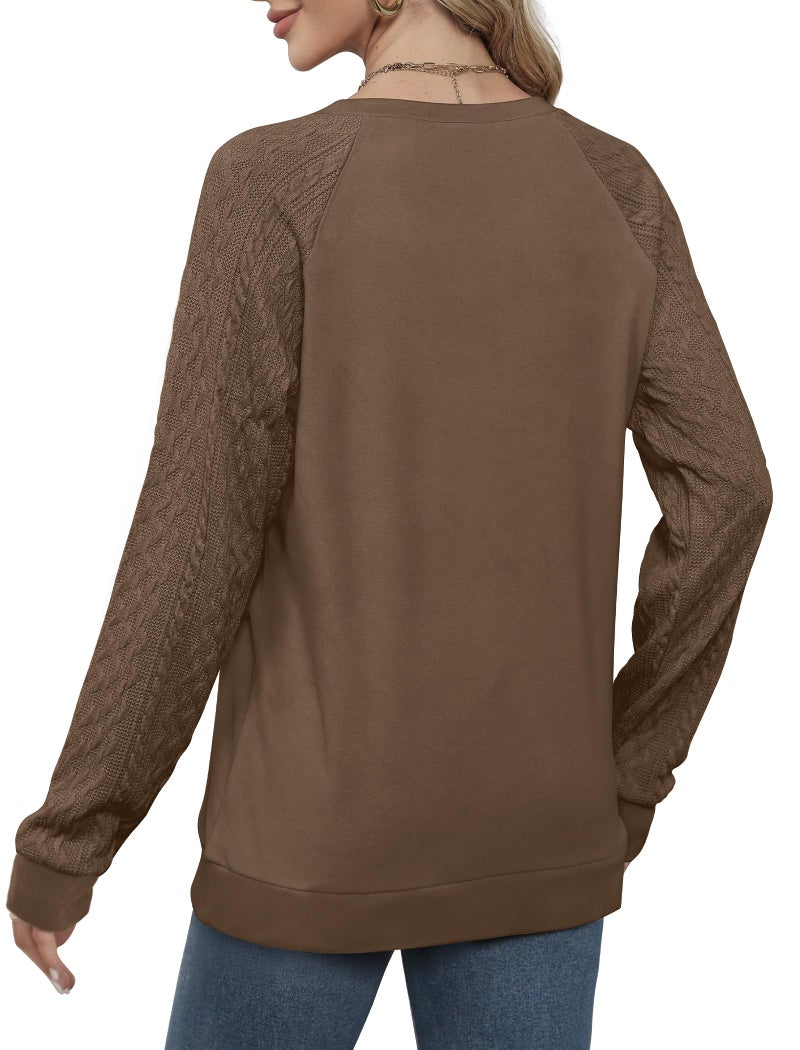 Saloogoe Womens Sweaters Fall Tops 2025 Cable Knit Long Sleeve Shirts Lightweight Chocolate Brown Fall Clothes Plus Size Old Money XL - Image 4
