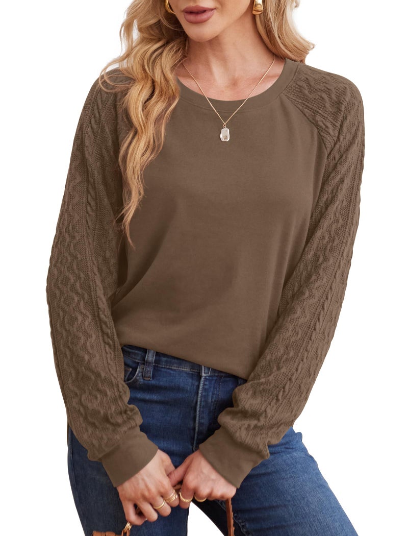 Saloogoe Womens Sweaters Fall Tops 2025 Cable Knit Long Sleeve Shirts Lightweight Chocolate Brown Fall Clothes Plus Size Old Money XL - Image 3