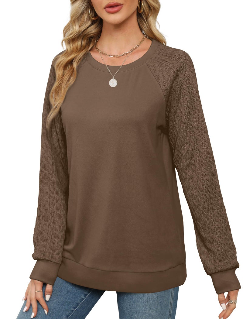 Saloogoe Womens Sweaters Fall Tops 2025 Cable Knit Long Sleeve Shirts Lightweight Chocolate Brown Fall Clothes Plus Size Old Money XL - Image 2