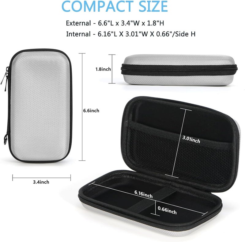 GLCON Portable Protection Hard EVA Travel Carrying Case with Mesh Pocket, Shockproof Exterior - Universal Small Electronic Tech Zipper Bag Pouch Organizer for Cell Phone, Charger, Cord, Cable - Silver - Image 3