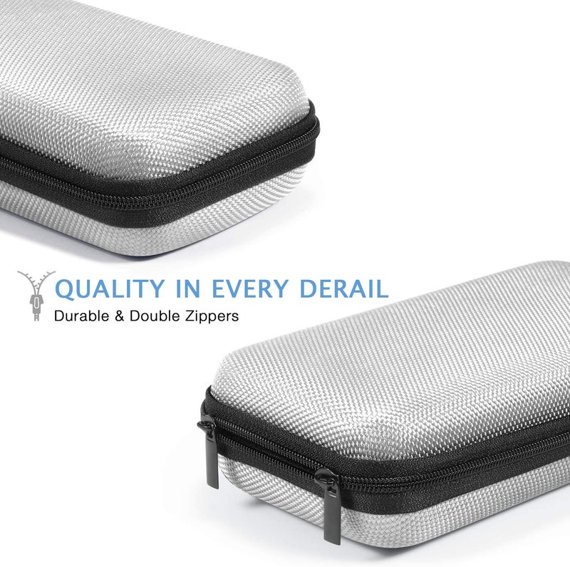 GLCON Portable Protection Hard EVA Travel Carrying Case with Mesh Pocket, Shockproof Exterior - Universal Small Electronic Tech Zipper Bag Pouch Organizer for Cell Phone, Charger, Cord, Cable - Silver - Image 5