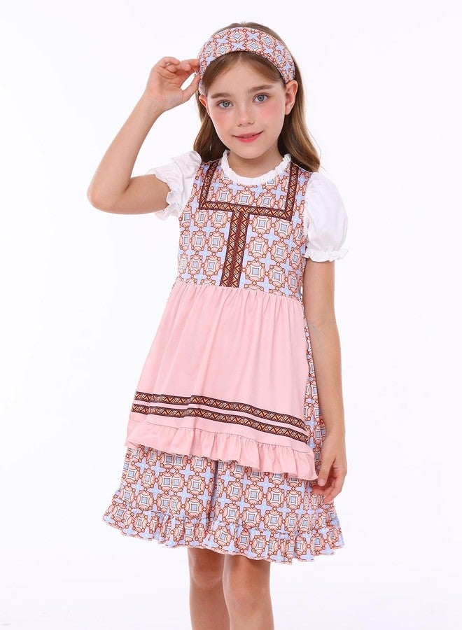 WonderBabe Girls Colonial Dress Kids Pioneer Costume Prairie Hair Band Pilgrim Apron Halloween Cosplay size 9-10 - Image 1