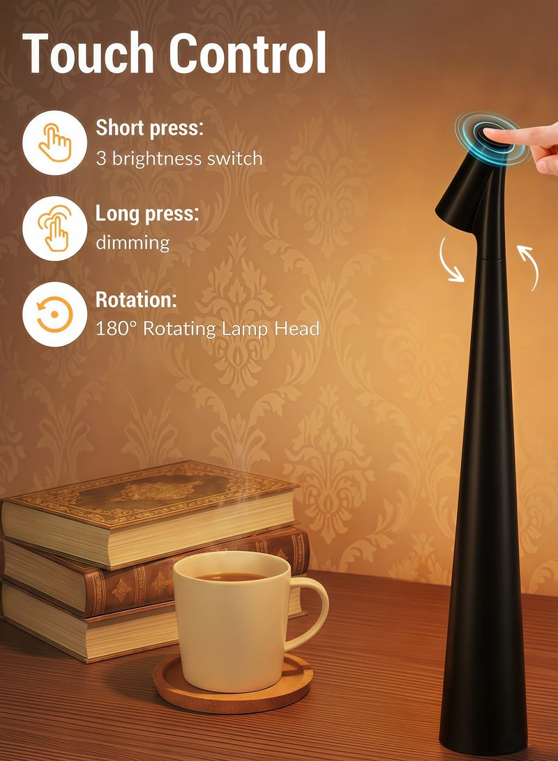 Portable LED Desk Lamp with Touch Sensor, 3-Level Brightness Desk Lamp, 180° Rotatable Head, Touch-Controlled Rechargeable Lamp, Night Light, Bedside Lamp, Dining Room Light (Black) - Image 4