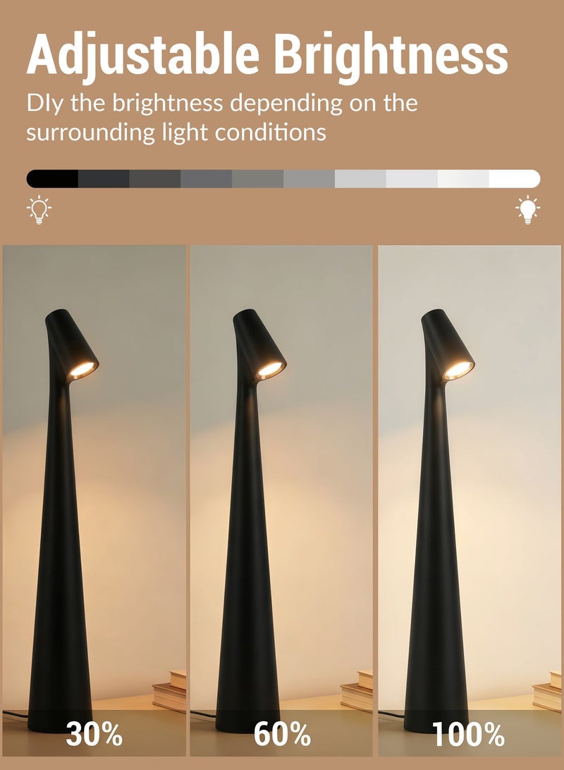 Portable LED Desk Lamp with Touch Sensor, 3-Level Brightness Desk Lamp, 180° Rotatable Head, Touch-Controlled Rechargeable Lamp, Night Light, Bedside Lamp, Dining Room Light (Black) - Image 3