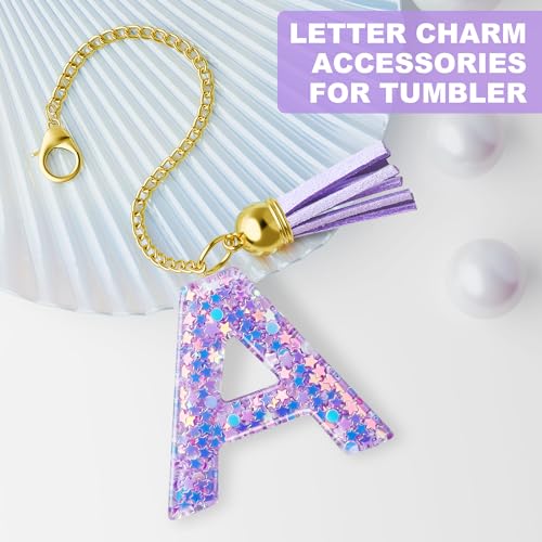 MOYOHIM Letter Charm for Stanley Cup, Cute Initial Keychain Charm for Handle, Purple Handle Accessories for Stanley Tumbler for Girls Women (Letter A) - Image 2